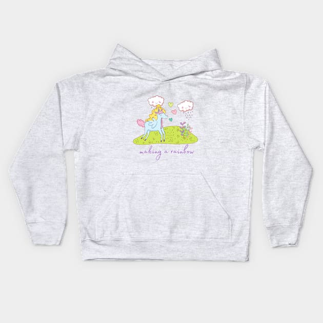 Cute Little Unicorn Making a Rainbow Kids Hoodie by Vegan Squad